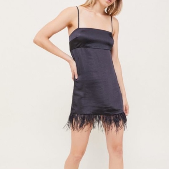 Urban Outfitters Dresses & Skirts - URBAN OUTFITTERS BLACK SATIN MINI DRESS SLEEVELESS FEATHER BOTTOM SIZE MEDIUM